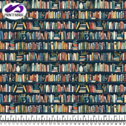 Motif bibliothèques colorées et plantes