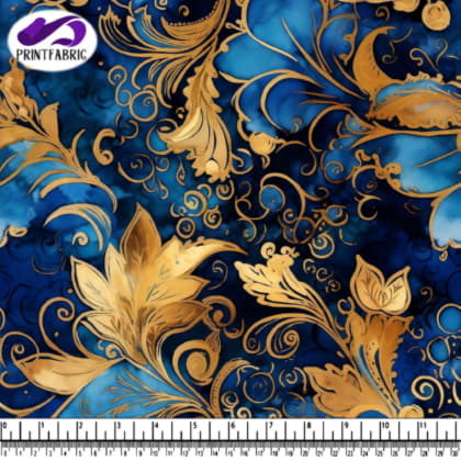 Gold Floral Pattern on Blue Background