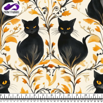 Motif fantaisiste de chats et fleurs