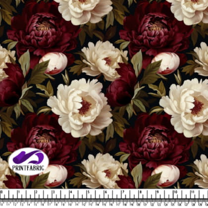 Red, White, and Black Peony Flower Pattern