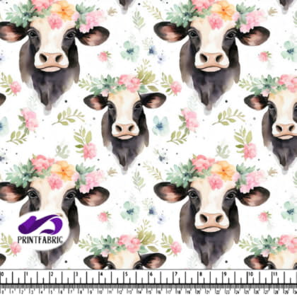 Peintures aquarelles de deux vaches avec des couronnes florales