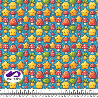 Cute Mushroom and Star Pattern on Blue Background