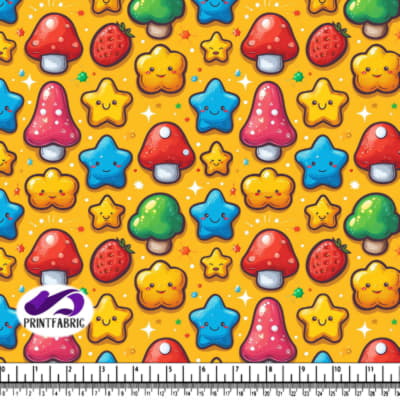 Cute Mushroom, Strawberry, and Star Cookies on Orange Background