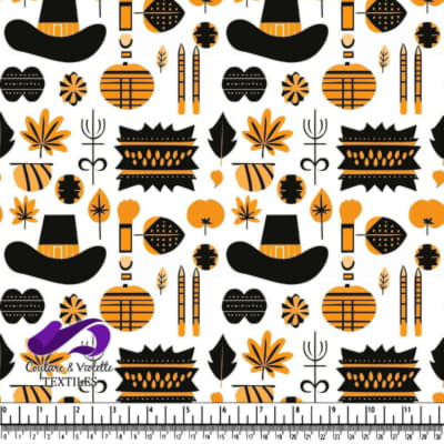 Autumn-Themed Pattern with Black and Orange Shapes