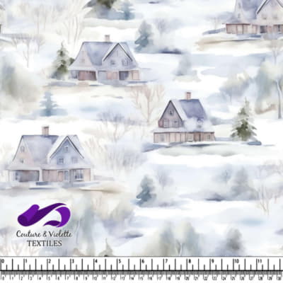 Winter landscape with houses and snow