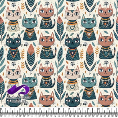 Doux Chats Colorés avec Feuilles Décoratives