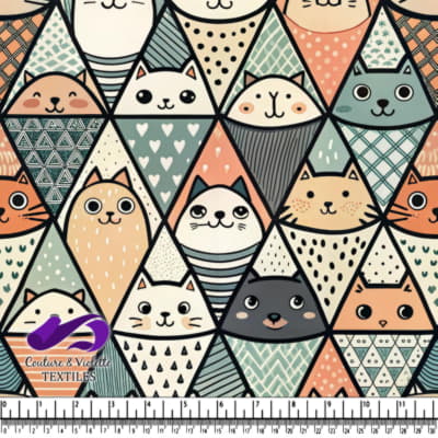 Mignons Chats Cartoon au Sein de Triangles Géométriques Colorés