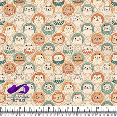 Visages de chats fantaisistes et mignons dans des cercles pastels