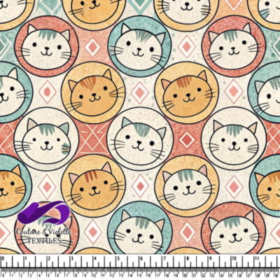 Visages de chats colorés dans des cadres ronds