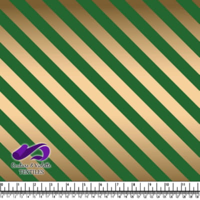Green and gold diagonal striped textile fabric