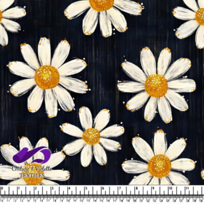 White daisies with yellow centers on a dark textured background