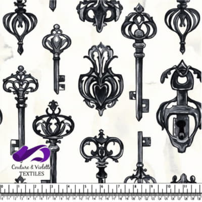 Black and white vintage ornate key and lock pattern