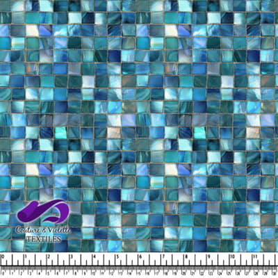 Blue mosaic glass tile texture with various shades and patterns