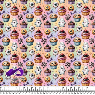 Motif de cupcakes, sucettes, fantômes et bonbons