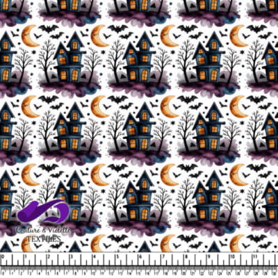 Motif de maison hantée d'Halloween avec des chauves-souris et une lune