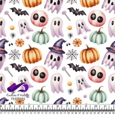 Cute pumpkins ghosts bats witches hats and spider webs