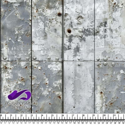 Surface métallique avec taches de rouille et panneaux de rivets