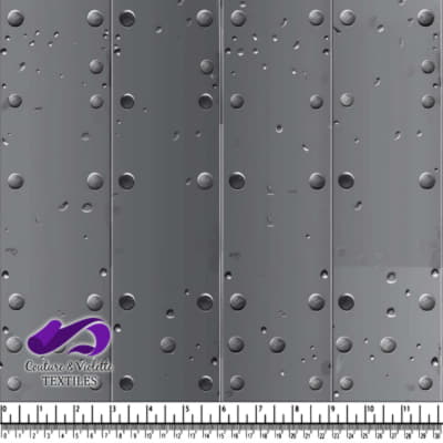 Gray meatal raindrop designs and vertical stripes