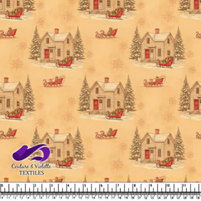 Maison vintage d'hiver avec traîneau rouge