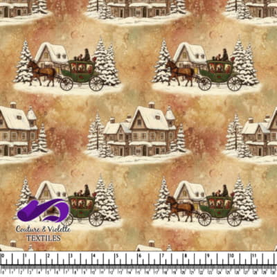 Scène de village d'hiver vintage avec cheval