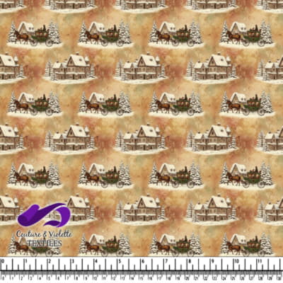 Scène de village d'hiver vintage avec cheval