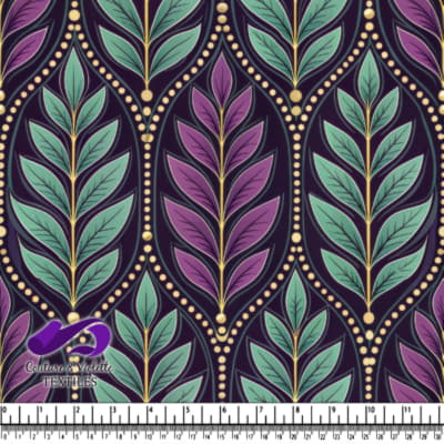 Elegant Leaf Pattern in Purple and Green on Dark Background