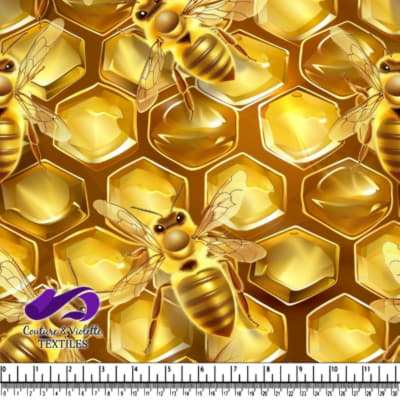 Golden Honeycomb with Busy Bees Pattern
