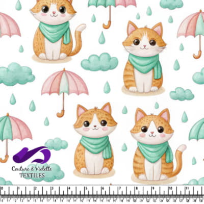 Cute cats with scarves and umbrellas