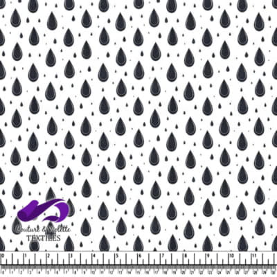 Black Raindrop Pattern on White Background Fabric Design