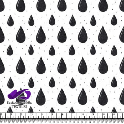 Black Raindrops Pattern on White Background Textile Design