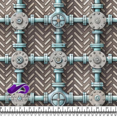 Industrial Metal Pipes and Valves Pattern on Metal Plate Background