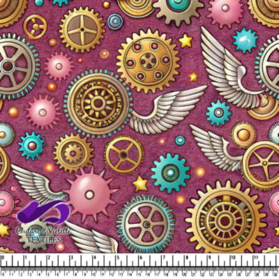 Motif Steampunk de Roues Dentées et Engrenages sur Fond Violet