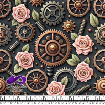 Steampunk Gears and Roses Pattern Design