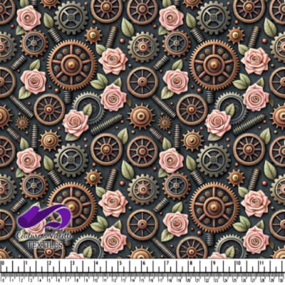 Steampunk Gears and Roses Pattern Design