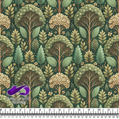 Motif Botanique Luxuriant avec Arbres et Feuilles Stylisés