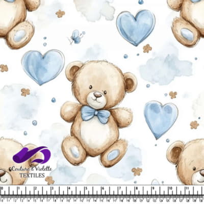 Cute teddy bears with blue hearts