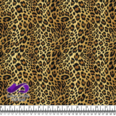 Leopard print animal pattern fabric with black and brown spots