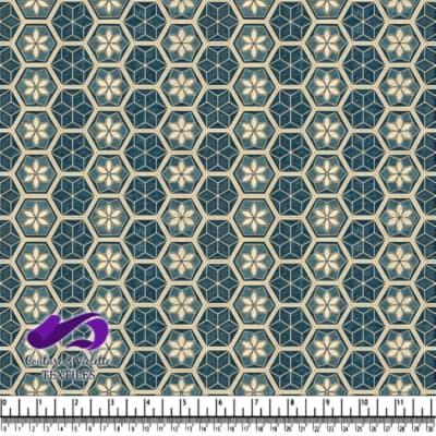 Motif floral géométrique hexagonal en turquoise et crème