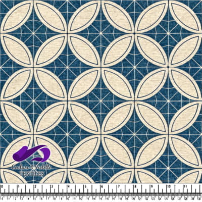 Blue and beige geometric pattern fabric