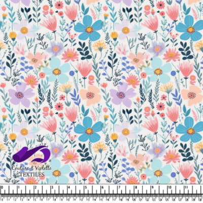 Colorful assorted wildflowers pattern on white background