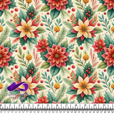 Motif floral coloré de poinsettia et de houx