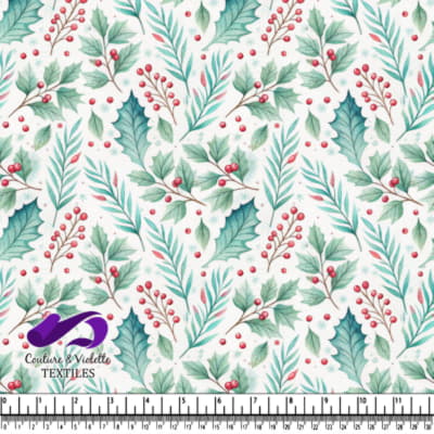 Feuilles de houx aquarellées et baies rouges