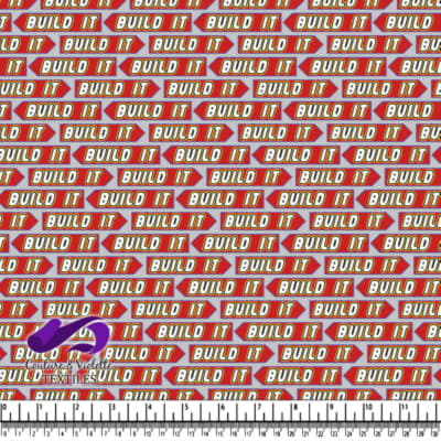 Motif de blocs de texte rouges 'Build It' répétés