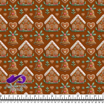 Gingerbread cookies pattern with houses bells hearts and flowers