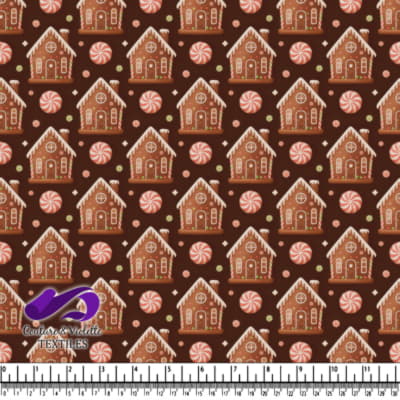 Maisons en pain d'épice et bonbons à la menthe sur fond brun