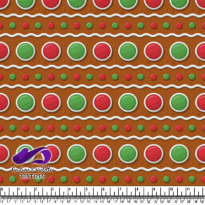 Festive gingerbread cookie pattern with red green and white icing