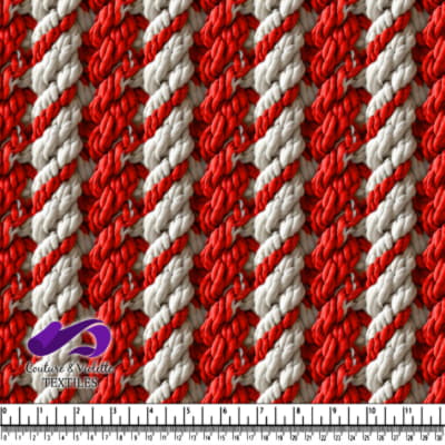 Close up of red and white twisted rope textile pattern