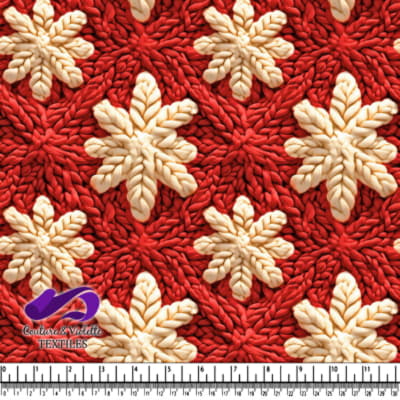Gros plan sur un tissu crochet floral texturé rouge et crème