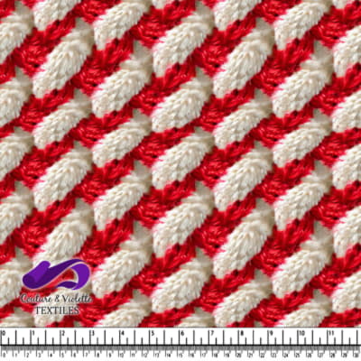 Gros plan sur un tissu tricoté texturé rouge et blanc