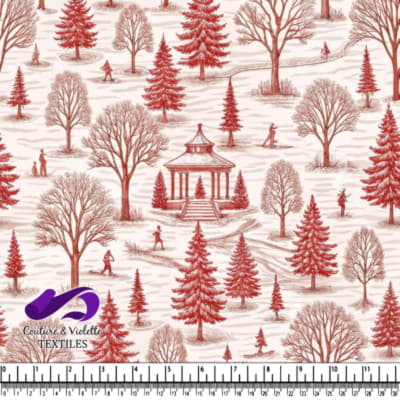 Winter park landscape with leafless trees and gazebo pattern